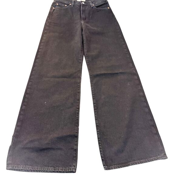 Levi's Ribcage Wide Leg Black Zip Fly Denim Jeans Size 28 x 32 100% Cotton - Picture 2 of 8